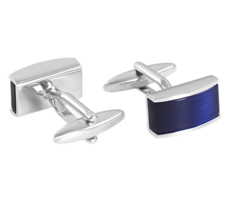 Blue Men's French Cat Eye Gemstone Cufflinks