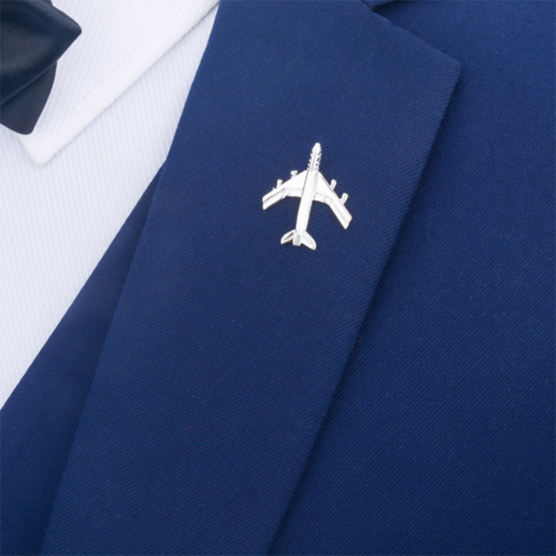 European and American silver men's delicate retro airplane brooch