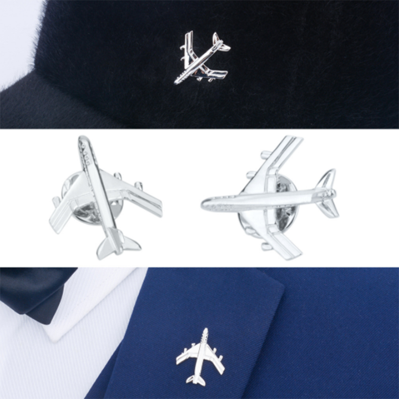 European and American silver men's delicate retro airplane brooch