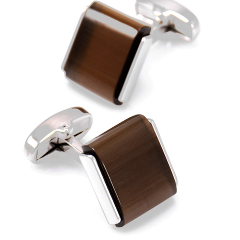 High-end atmospheric men's French cat-eye gem brown square cufflinks