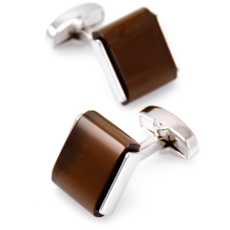 High-end atmospheric men's French cat-eye gem brown square cufflinks