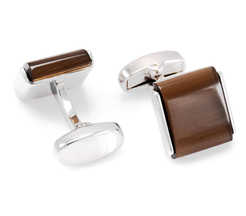 High-end atmospheric men's French cat-eye gem brown square cufflinks