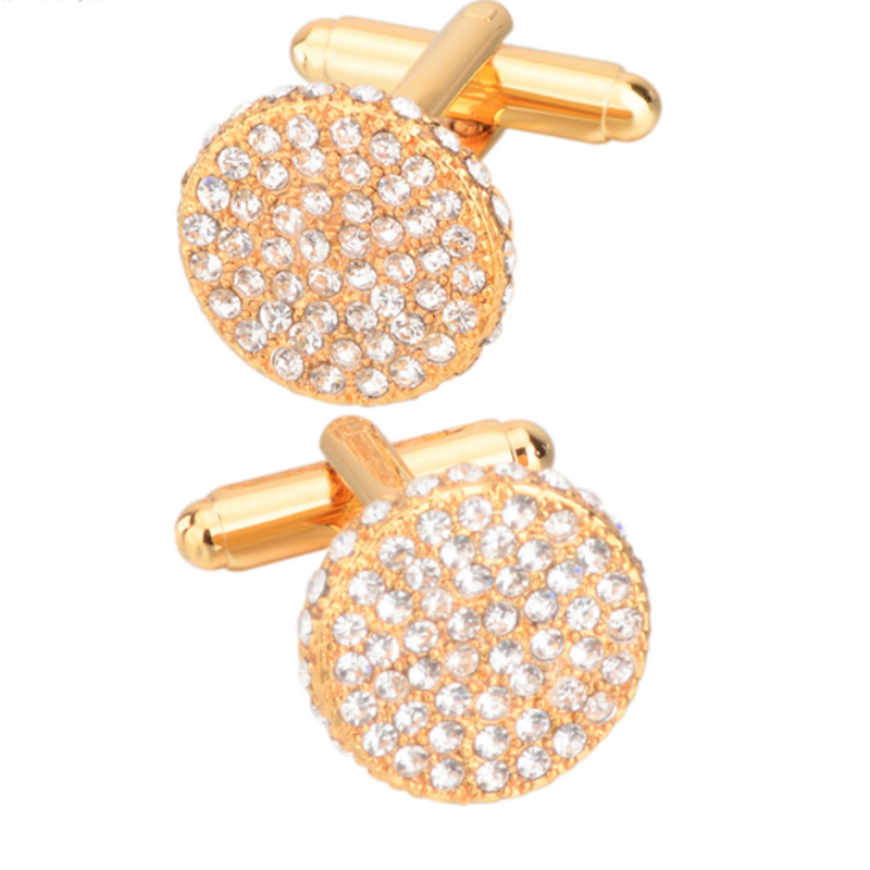 Men's and women's business wild gold and diamond round crystal cufflinks