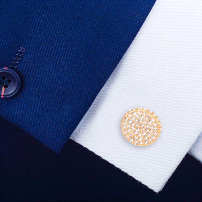 Men's and women's business wild gold and diamond round crystal cufflinks
