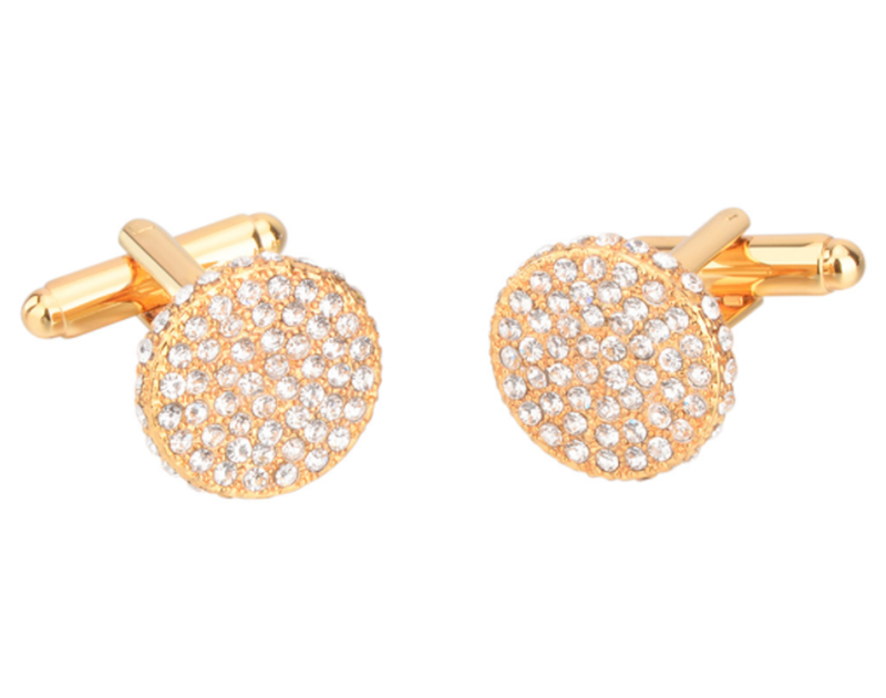 Men's and women's business wild gold and diamond round crystal cufflinks