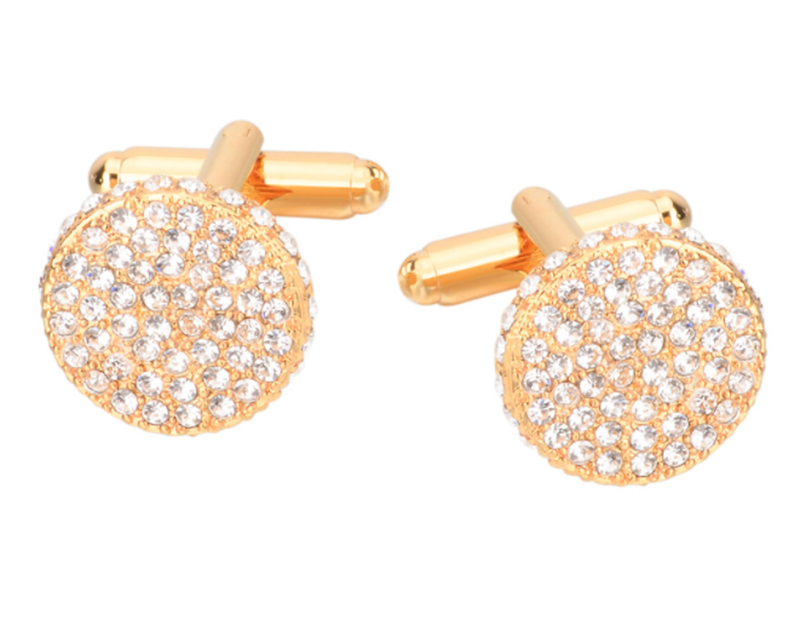 Men's and women's business wild gold and diamond round crystal cufflinks