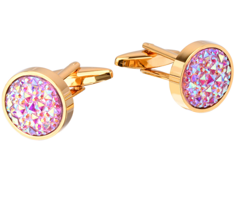 Men's French Shirt Round Inlaid Shiny Colorful Satellite Stone Cufflinks