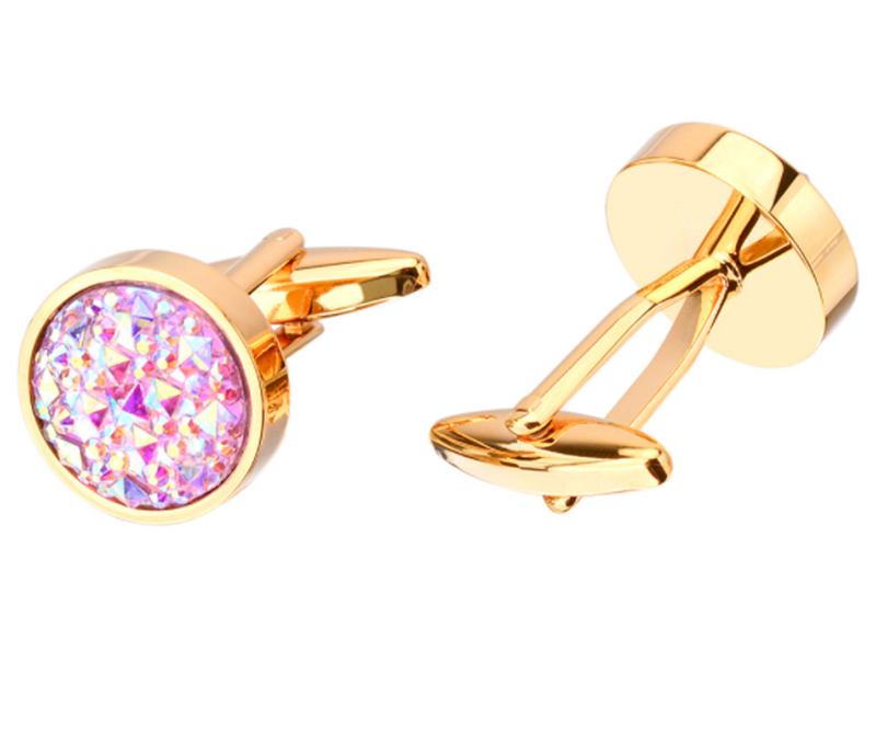 Men's French Shirt Round Inlaid Shiny Colorful Satellite Stone Cufflinks