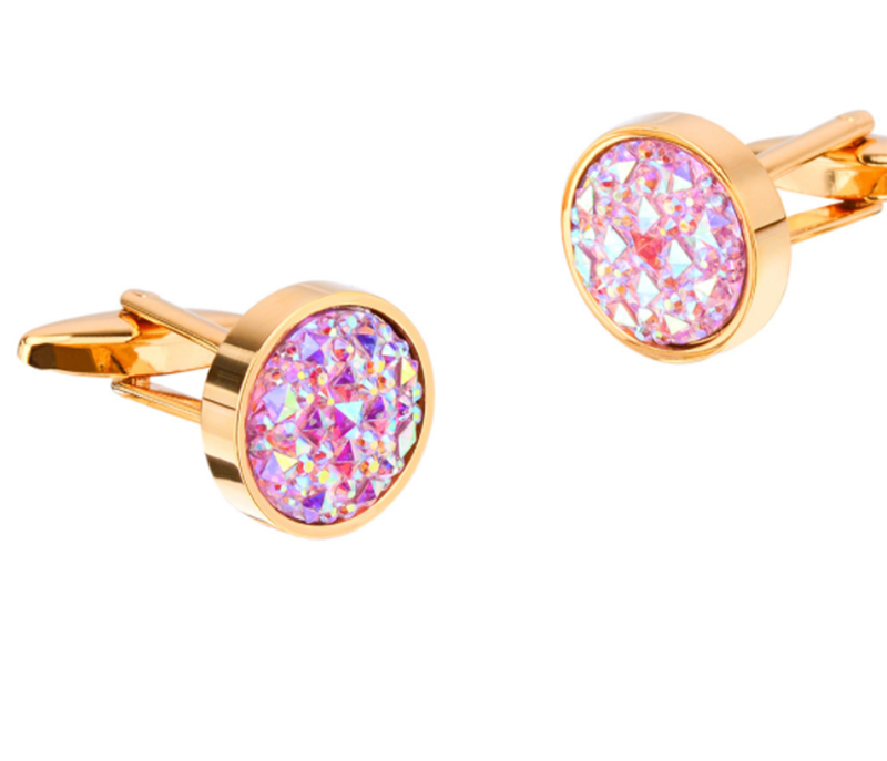 Men's French Shirt Round Inlaid Shiny Colorful Satellite Stone Cufflinks
