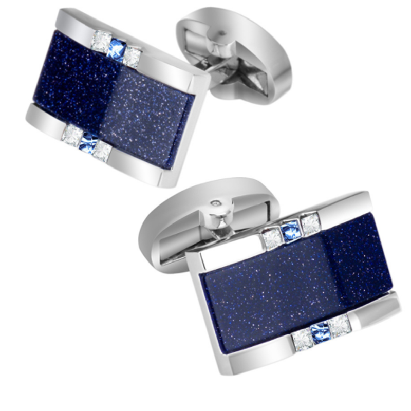 Men's Premium Business Luxury Rectangular Blue Sandstone Crystal Wedding Cufflinks