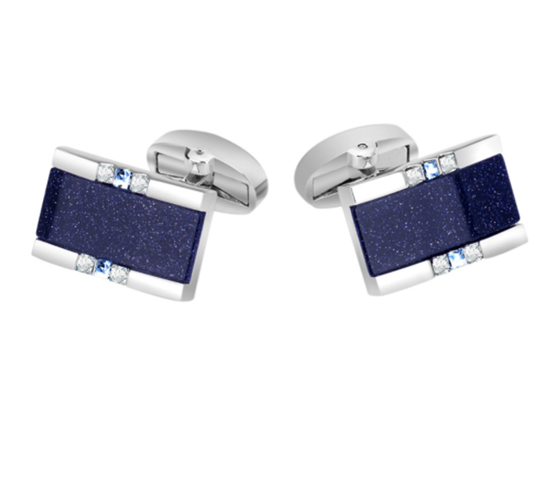 Men's Premium Business Luxury Rectangular Blue Sandstone Crystal Wedding Cufflinks
