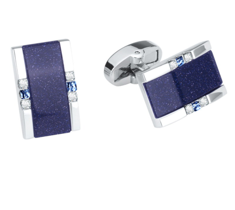 Men's Premium Business Luxury Rectangular Blue Sandstone Crystal Wedding Cufflinks