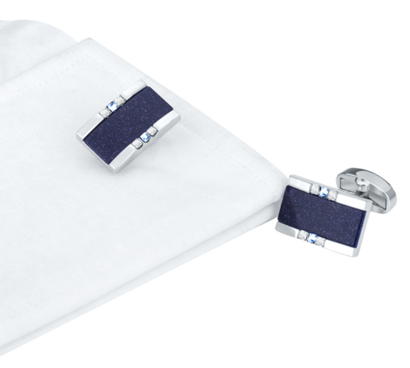 Men's Premium Business Luxury Rectangular Blue Sandstone Crystal Wedding Cufflinks