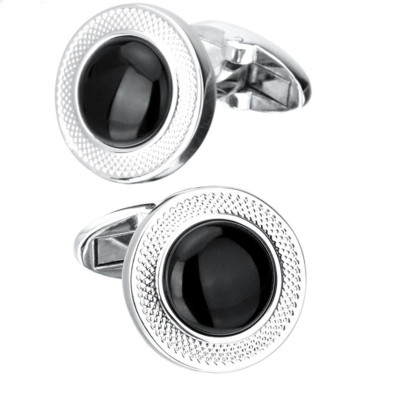 Metal Round Agate Men's Suit Shirt Cufflinks