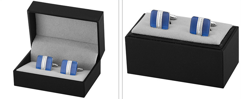 Metal Cufflinks with Blue Cat's Eye Gemstones