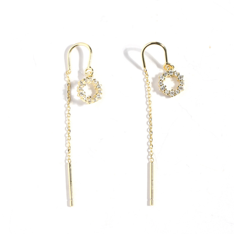 S925 Korean style long simple sterling silver circle tassel earrings
