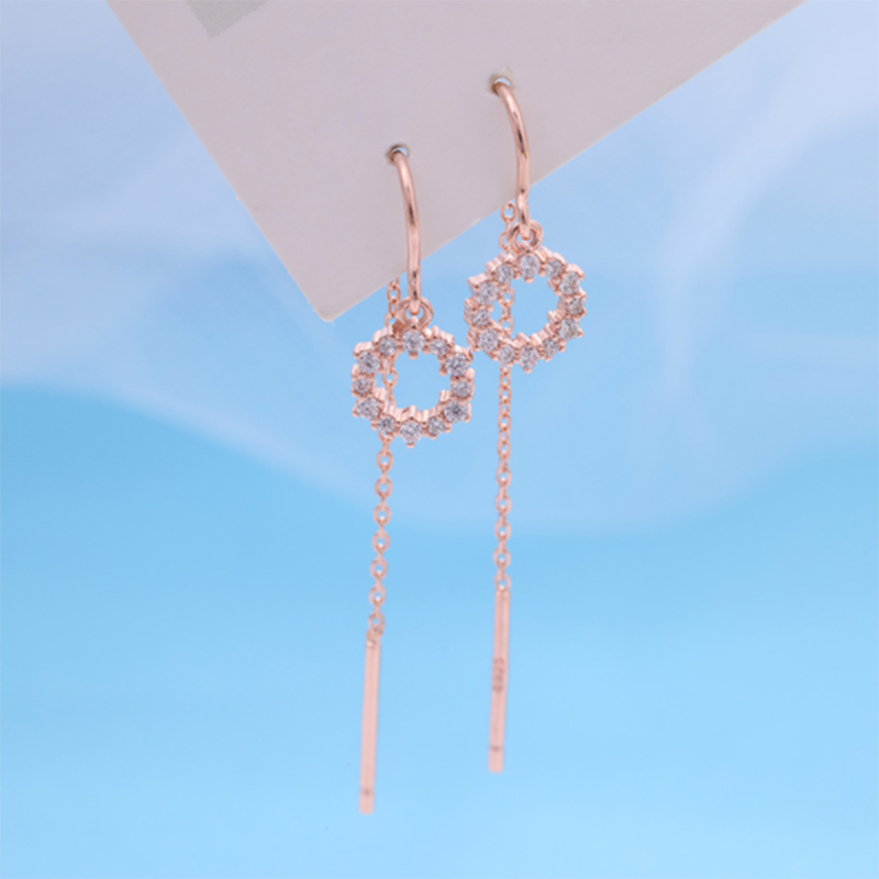 S925 Korean style long simple sterling silver circle tassel earrings