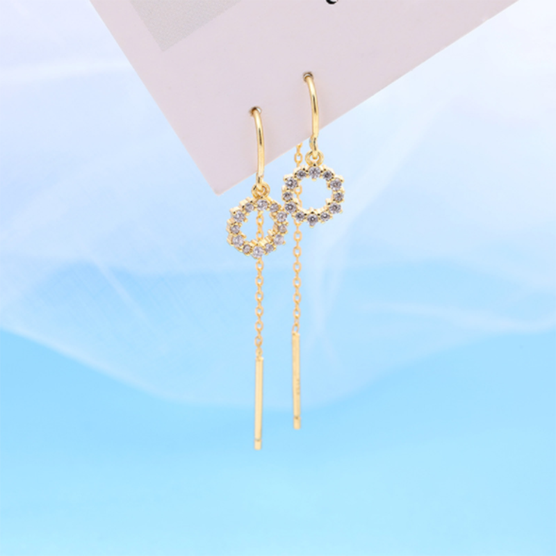 S925 Korean style long simple sterling silver circle tassel earrings