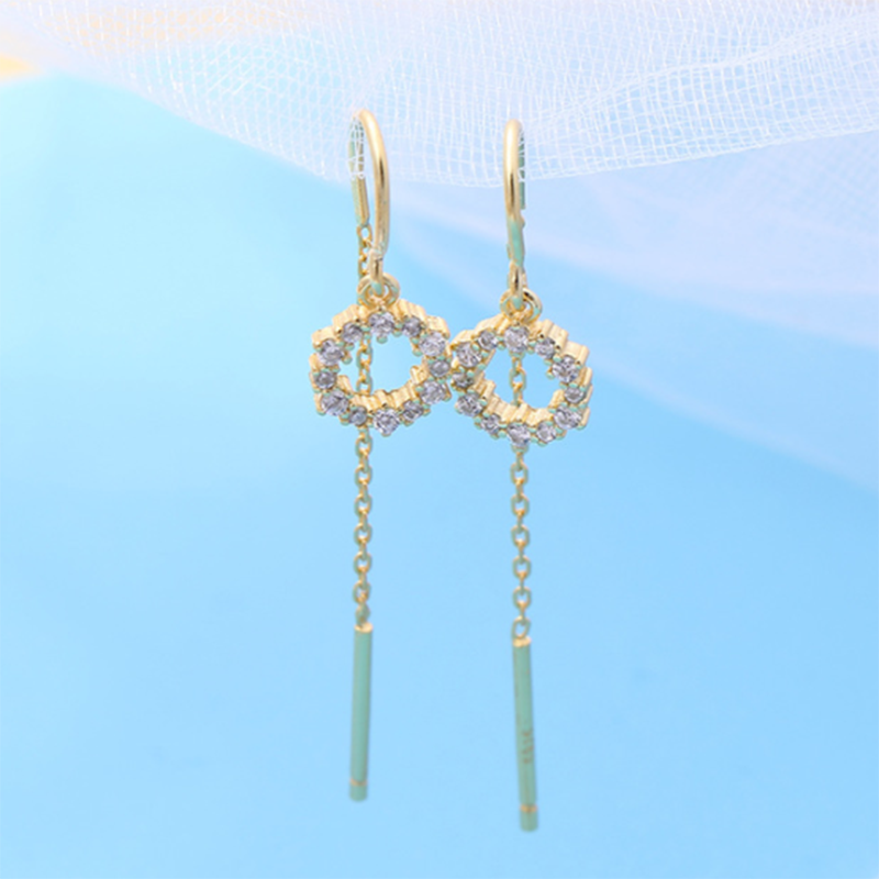 S925 Korean style long simple sterling silver circle tassel earrings