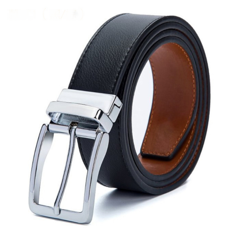 Fashion casual double sided pure leather cowhide pin buckle men's belt