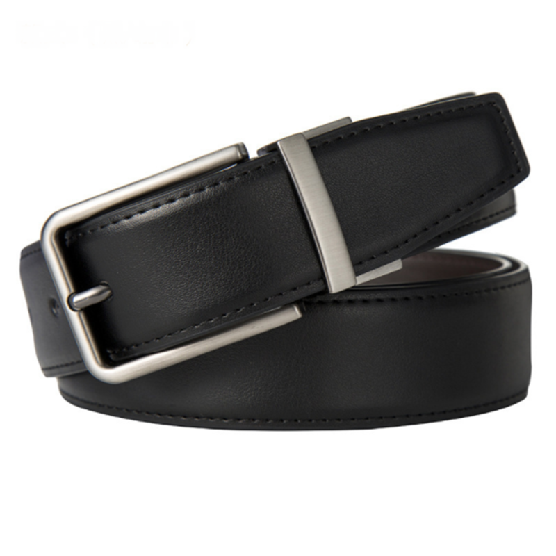 Fashion casual double sided pure leather cowhide pin buckle men's belt