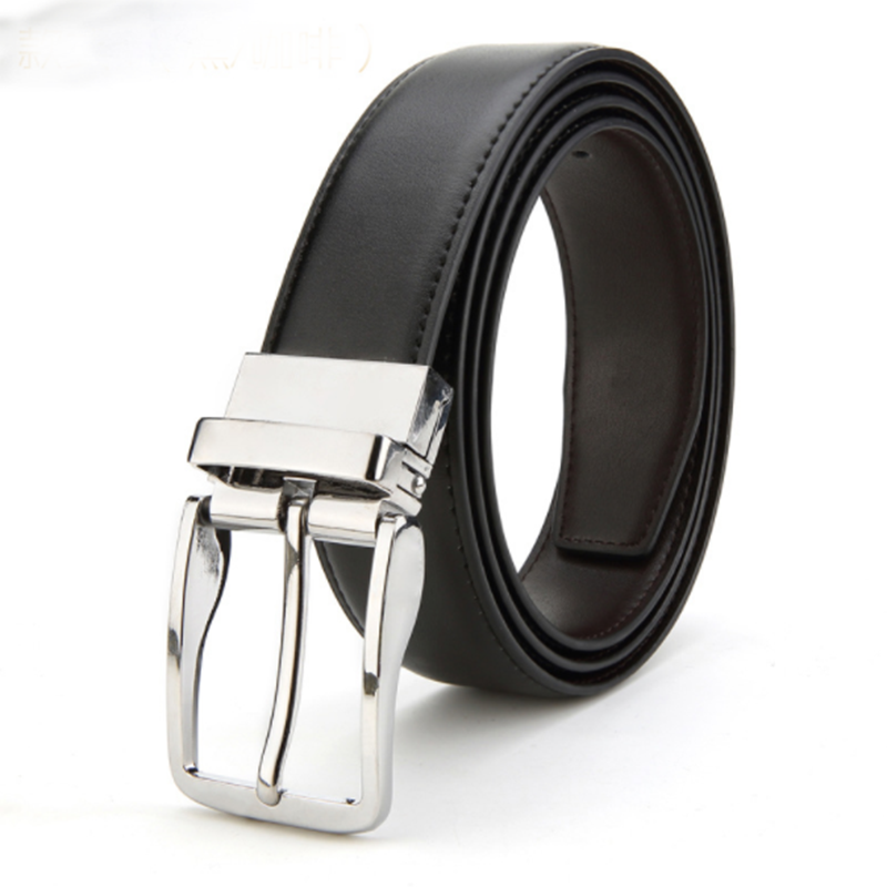 Fashion casual double sided pure leather cowhide pin buckle men's belt