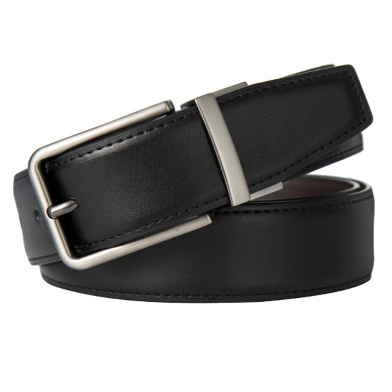 Reversible leather cowhide men's rotating buckle belt