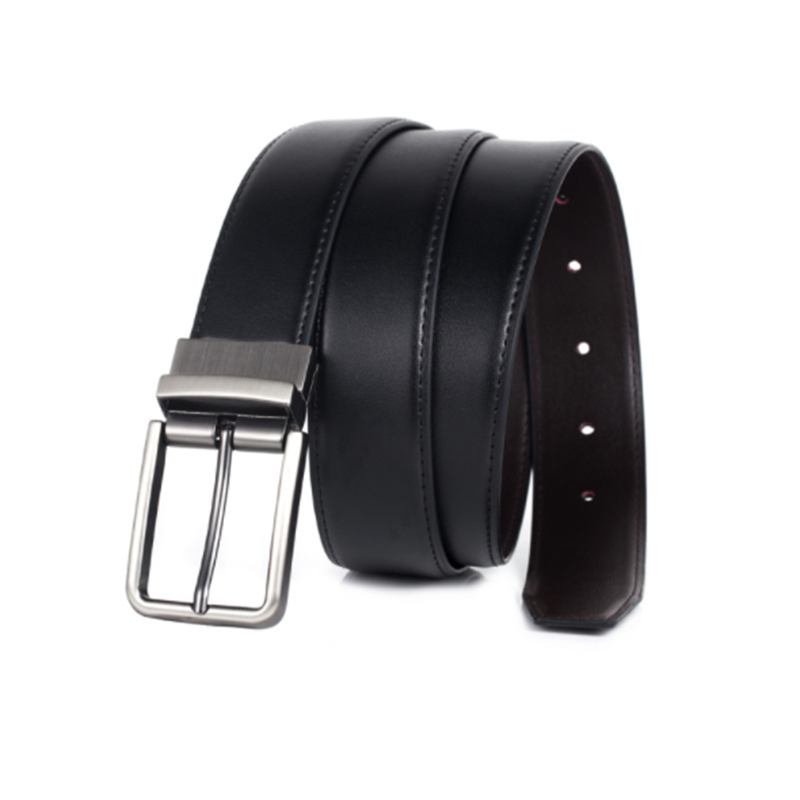 Reversible leather cowhide men's rotating buckle belt