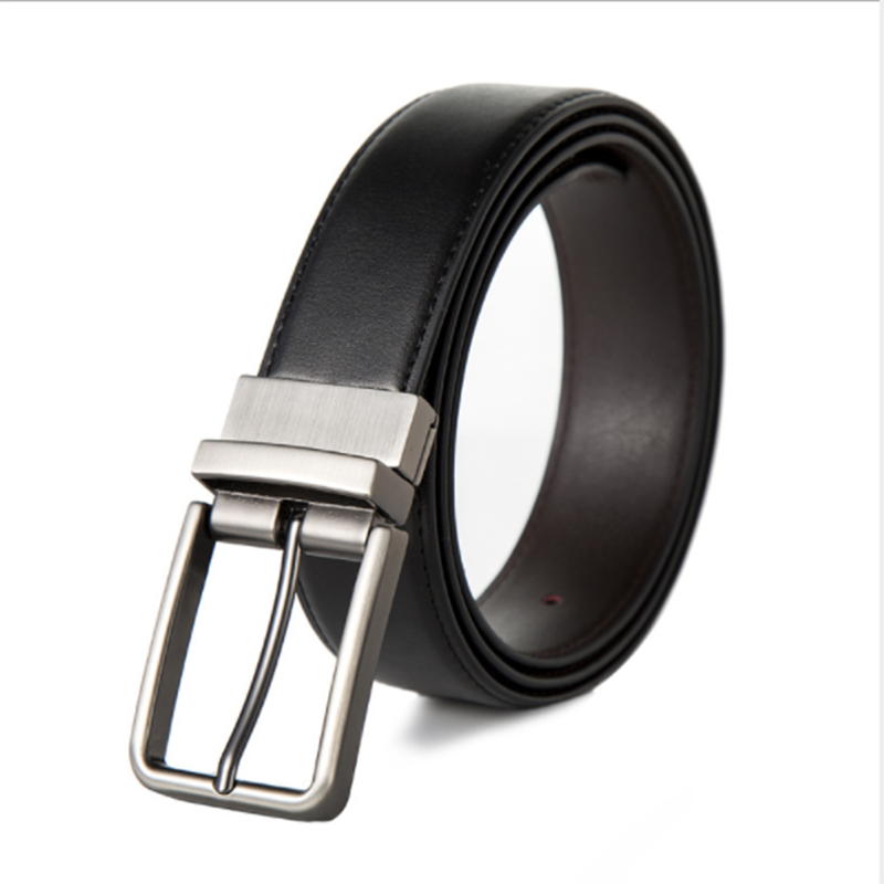 Reversible leather cowhide men's rotating buckle belt