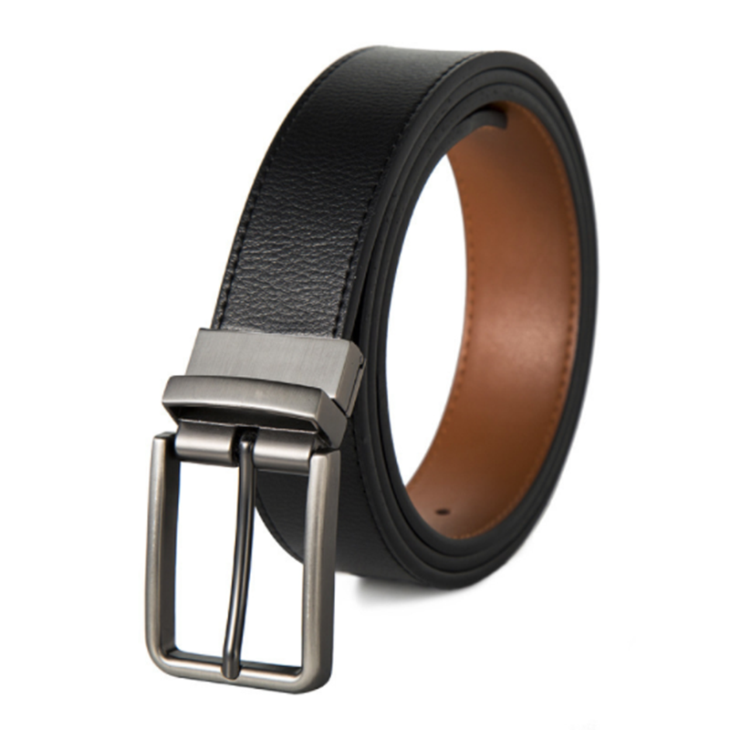 Reversible leather cowhide men's rotating buckle belt