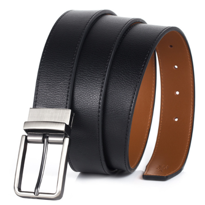 Reversible leather cowhide men's rotating buckle belt