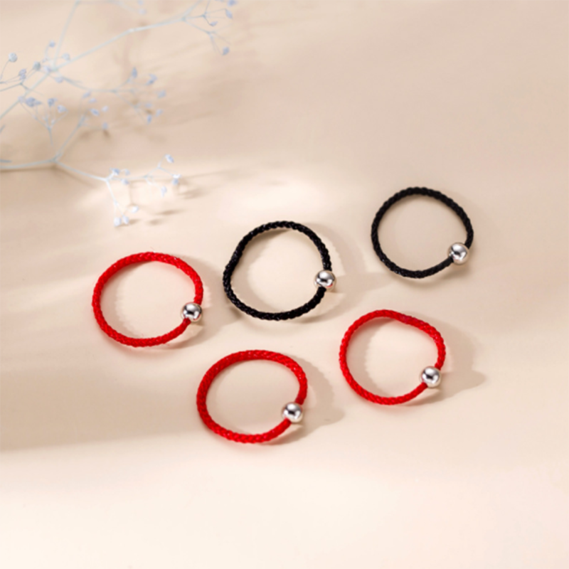 925 sterling silver lucky bead red rope ring