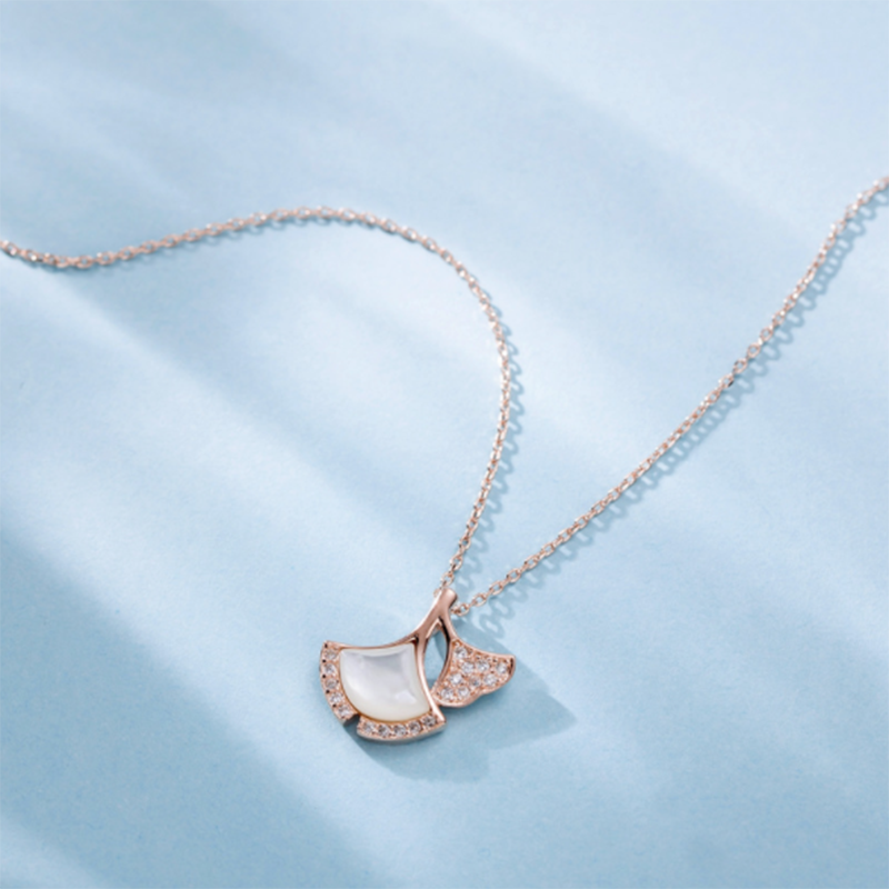 Ginkgo biloba 925 sterling silver premium French fan-shaped clavicle chain