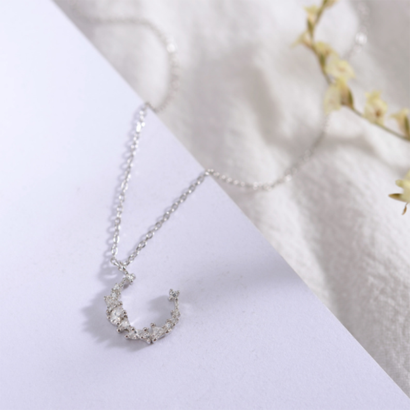 Moon Irregular Diamond s925 Sterling Silver Crescent Clavicle Chain