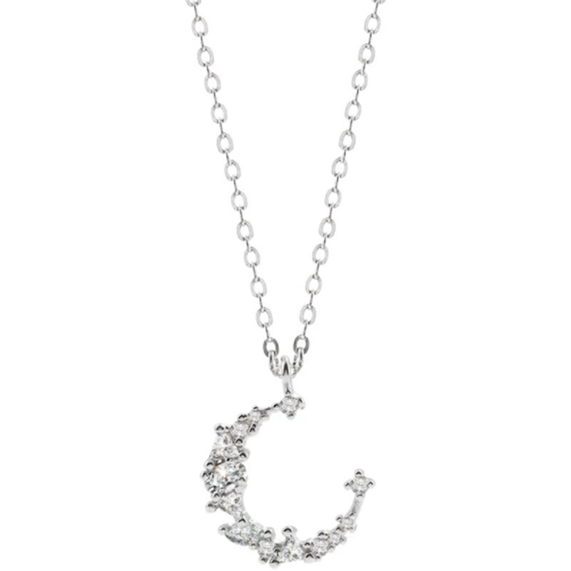 Moon Irregular Diamond s925 Sterling Silver Crescent Clavicle Chain