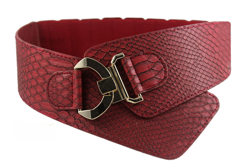 Snake-effect crocodile diagonal elasticated wide belt