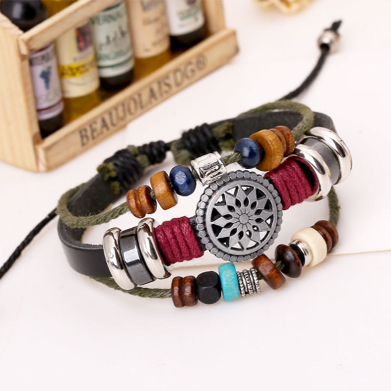 Fashionable Beaded Leather Bracelet (Men's Others)