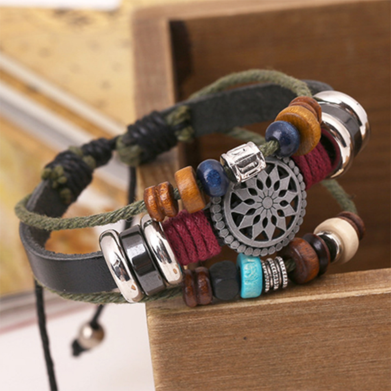 Fashionable Beaded Leather Bracelet (Men's Others)