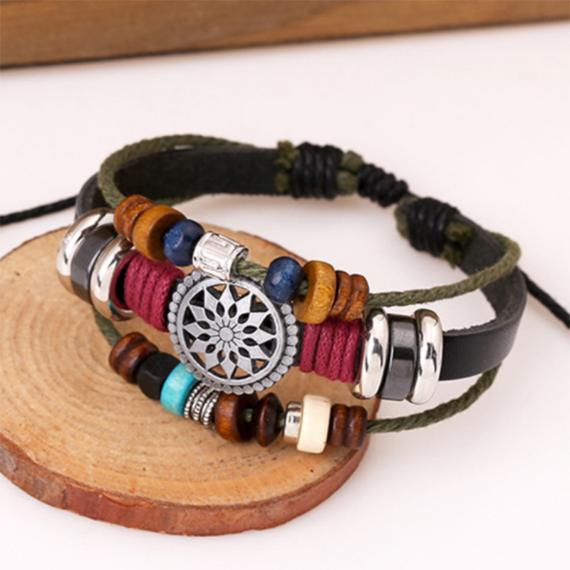 Fashionable Beaded Leather Bracelet (Men's Others)