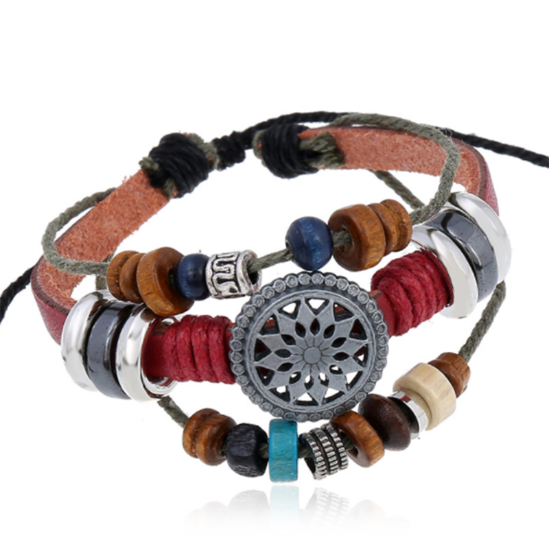 Fashionable Beaded Leather Bracelet (Men's Others)
