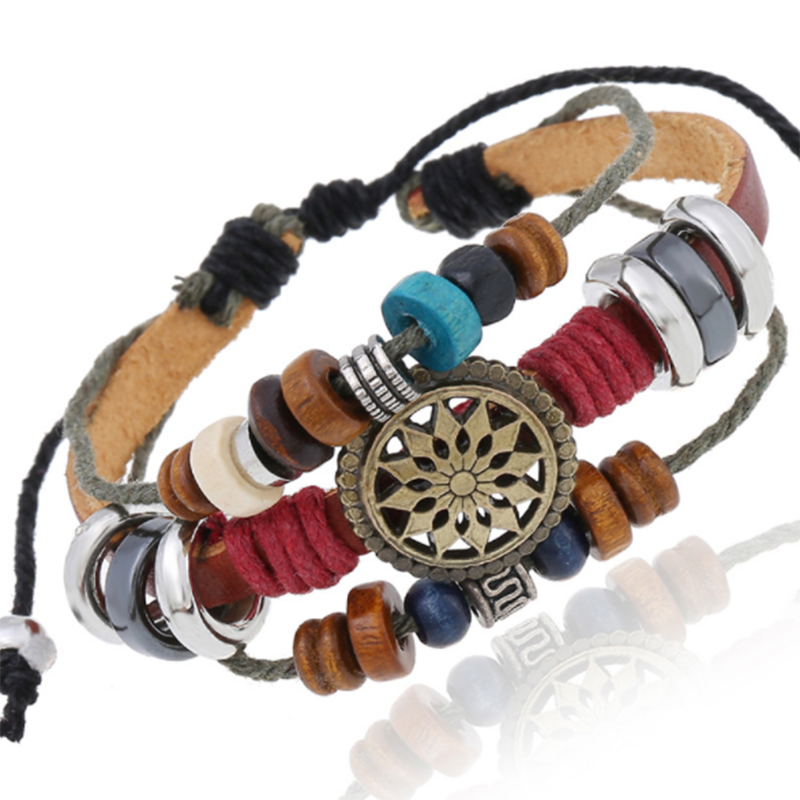 Fashionable Beaded Leather Bracelet (Men's Others)