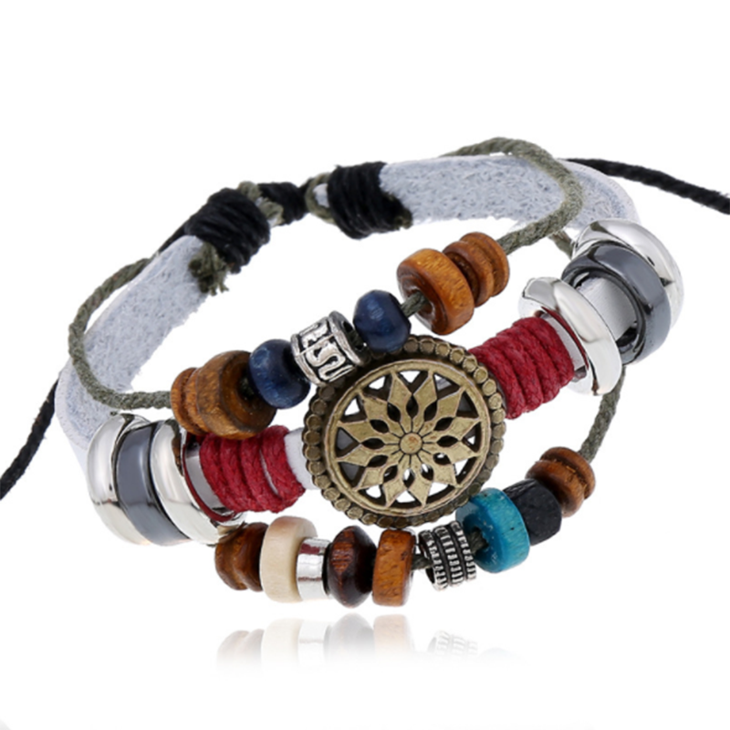 Fashionable Beaded Leather Bracelet (Men's Others)