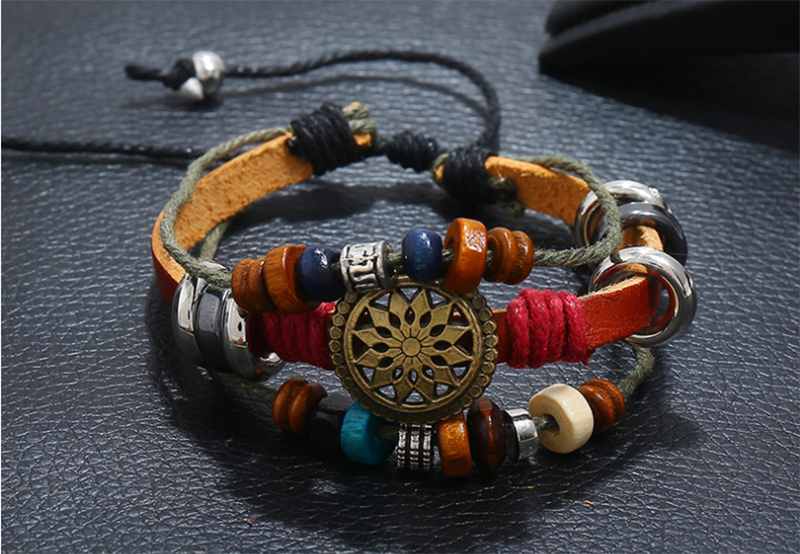 Fashionable Beaded Leather Bracelet (Men's Others)