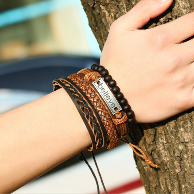 European and American vintage woven diy leather bracelet (men's others)