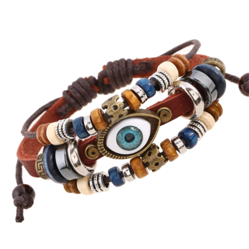 European and American Beaded Eye Cowhide Adjustable Bracelet (Men's Others)
