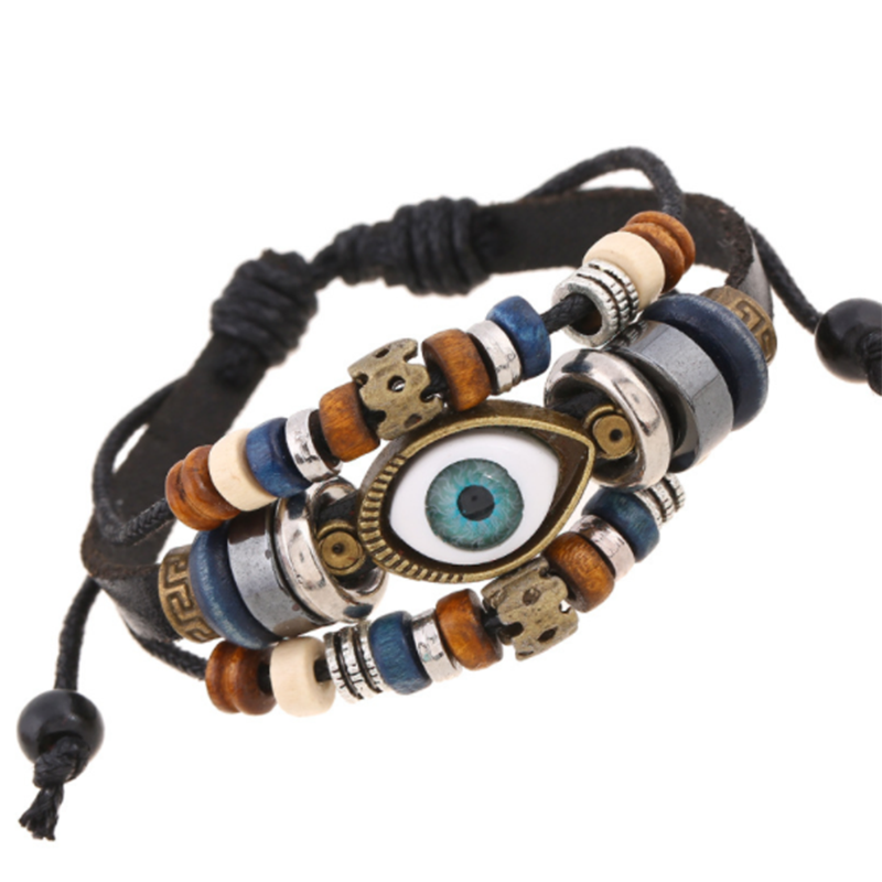 European and American Beaded Eye Cowhide Adjustable Bracelet (Men's Others)