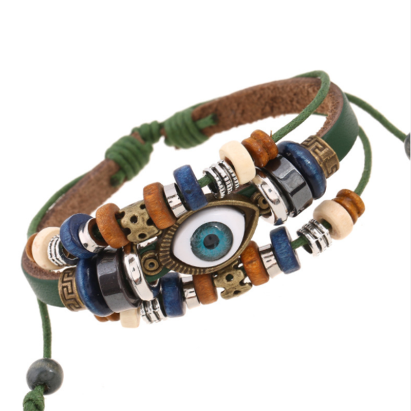 European and American Beaded Eye Cowhide Adjustable Bracelet (Men's Others)