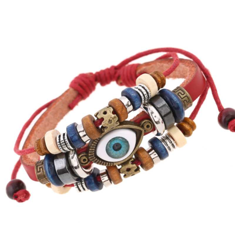 European and American Beaded Eye Cowhide Adjustable Bracelet (Men's Others)