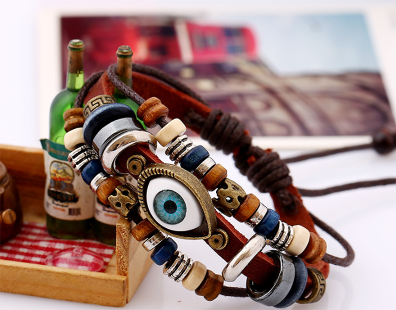 European and American Beaded Eye Cowhide Adjustable Bracelet (Men's Others)