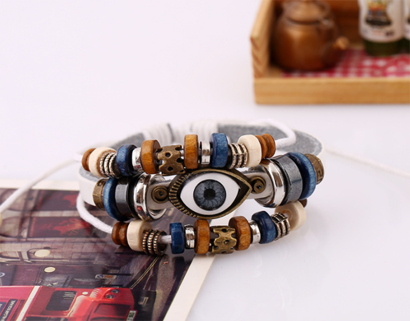 European and American Beaded Eye Cowhide Adjustable Bracelet (Men's Others)